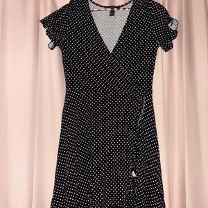Black Polka Dot Wrap Dress